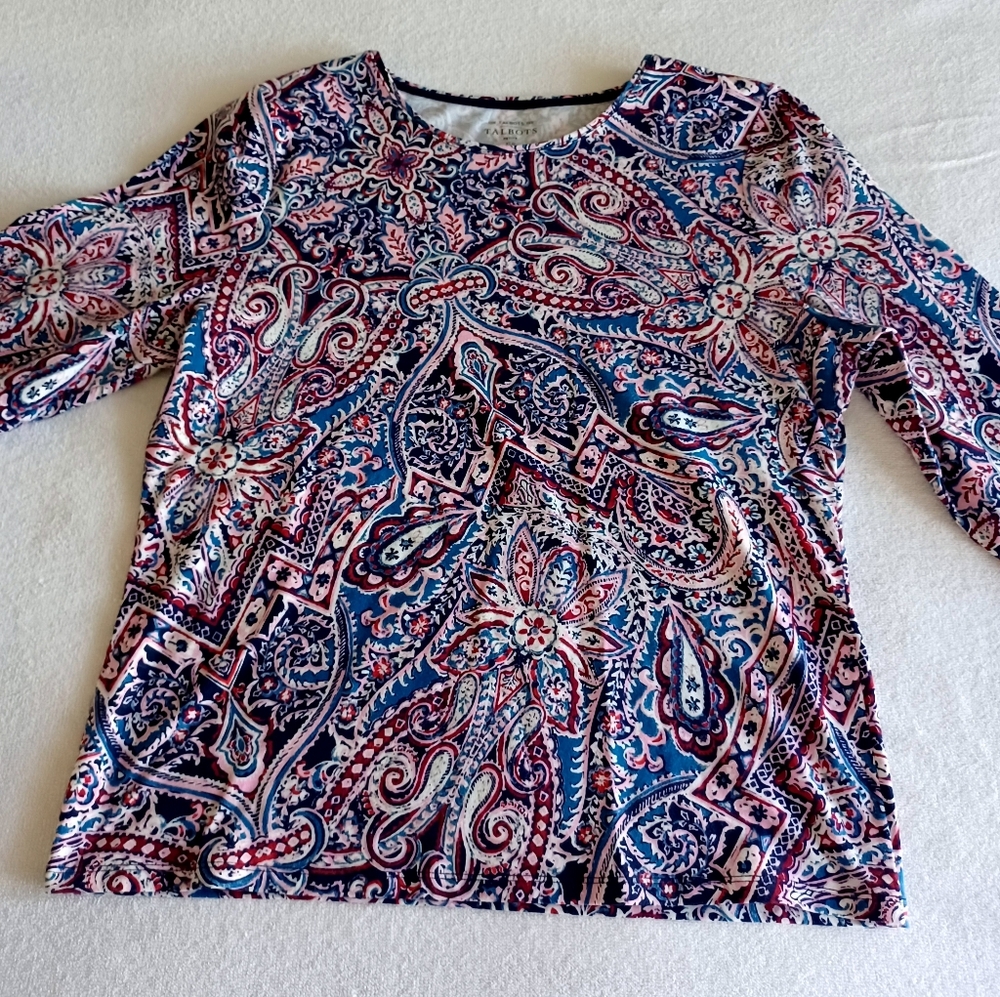 Talbots Crewneck Tee - Scrolling Paisley, Size XLp - Picture 11 of 16